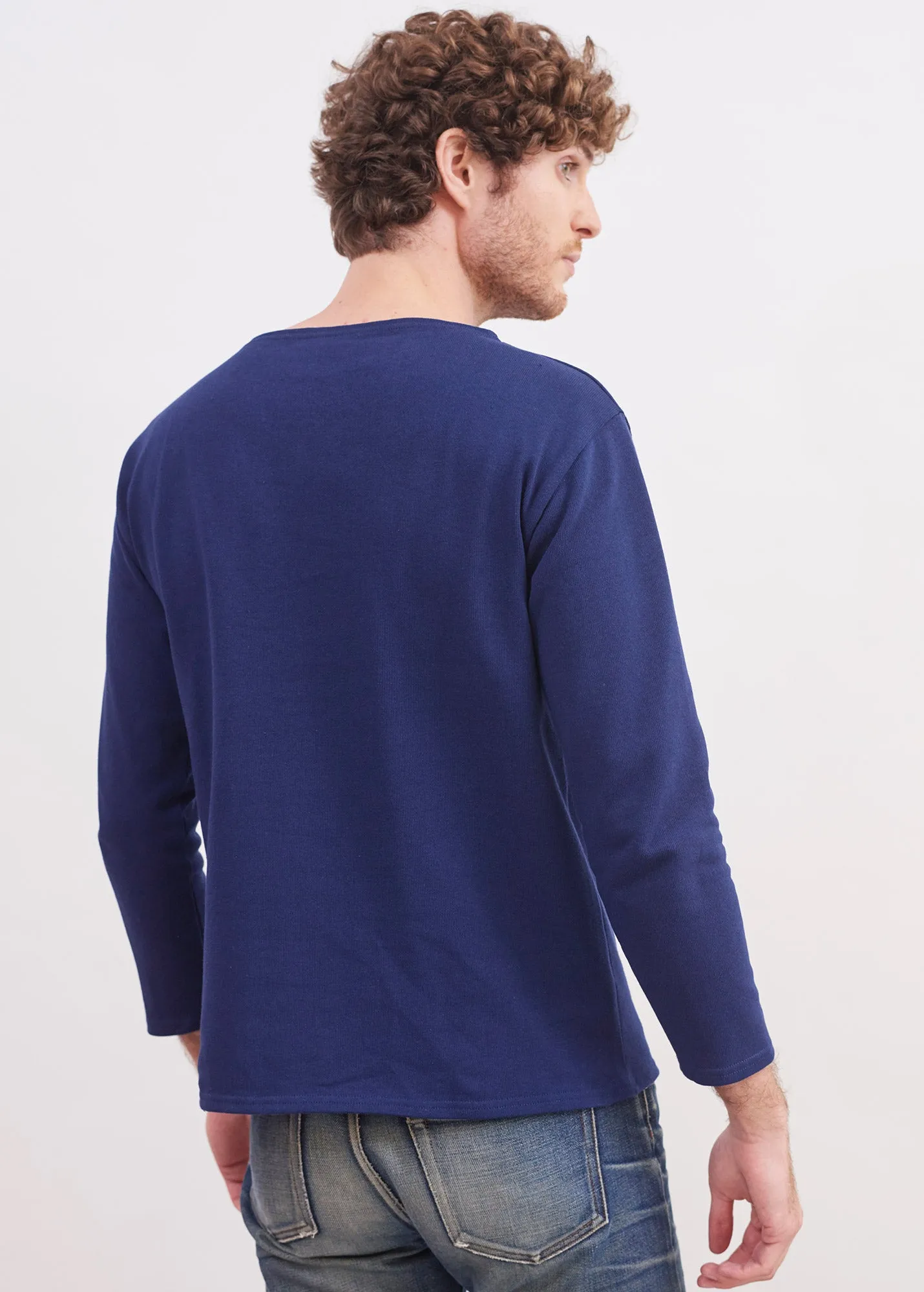 T-shirt marin Guildo - col bateau, en coton pais (MARINE)