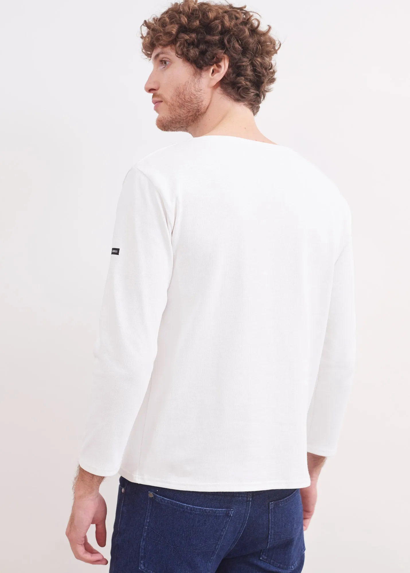 T-shirt marin Guildo - col bateau, en coton pais (NEIGE)