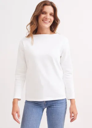 T-shirt marin Guildo - col bateau, en coton pais (NEIGE)