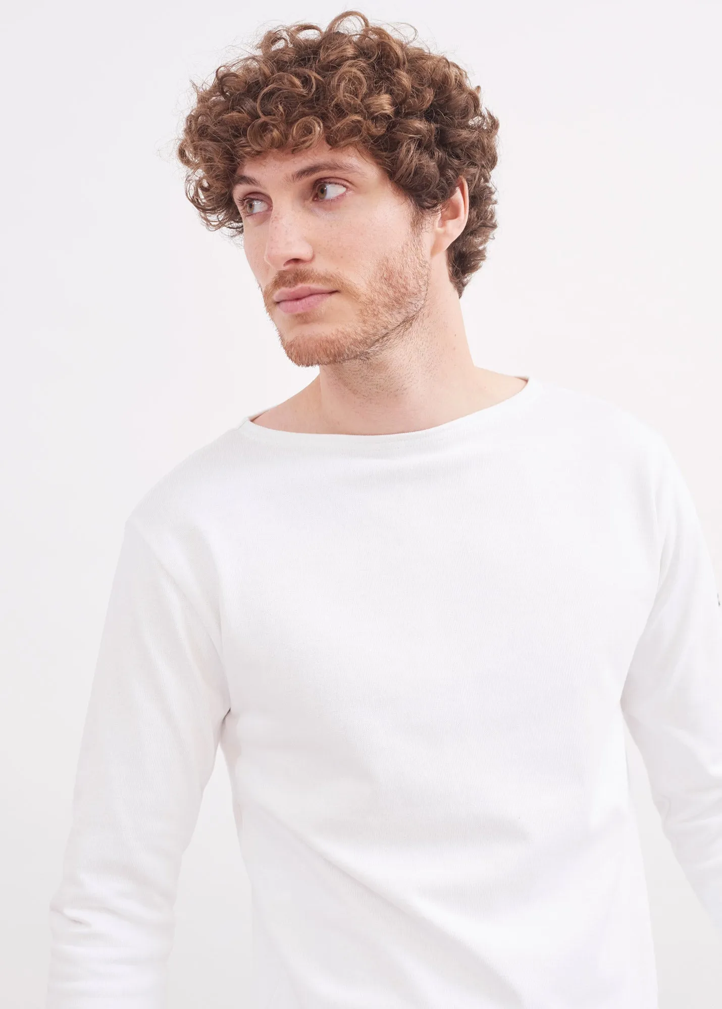 T-shirt marin Guildo - col bateau, en coton pais (NEIGE)