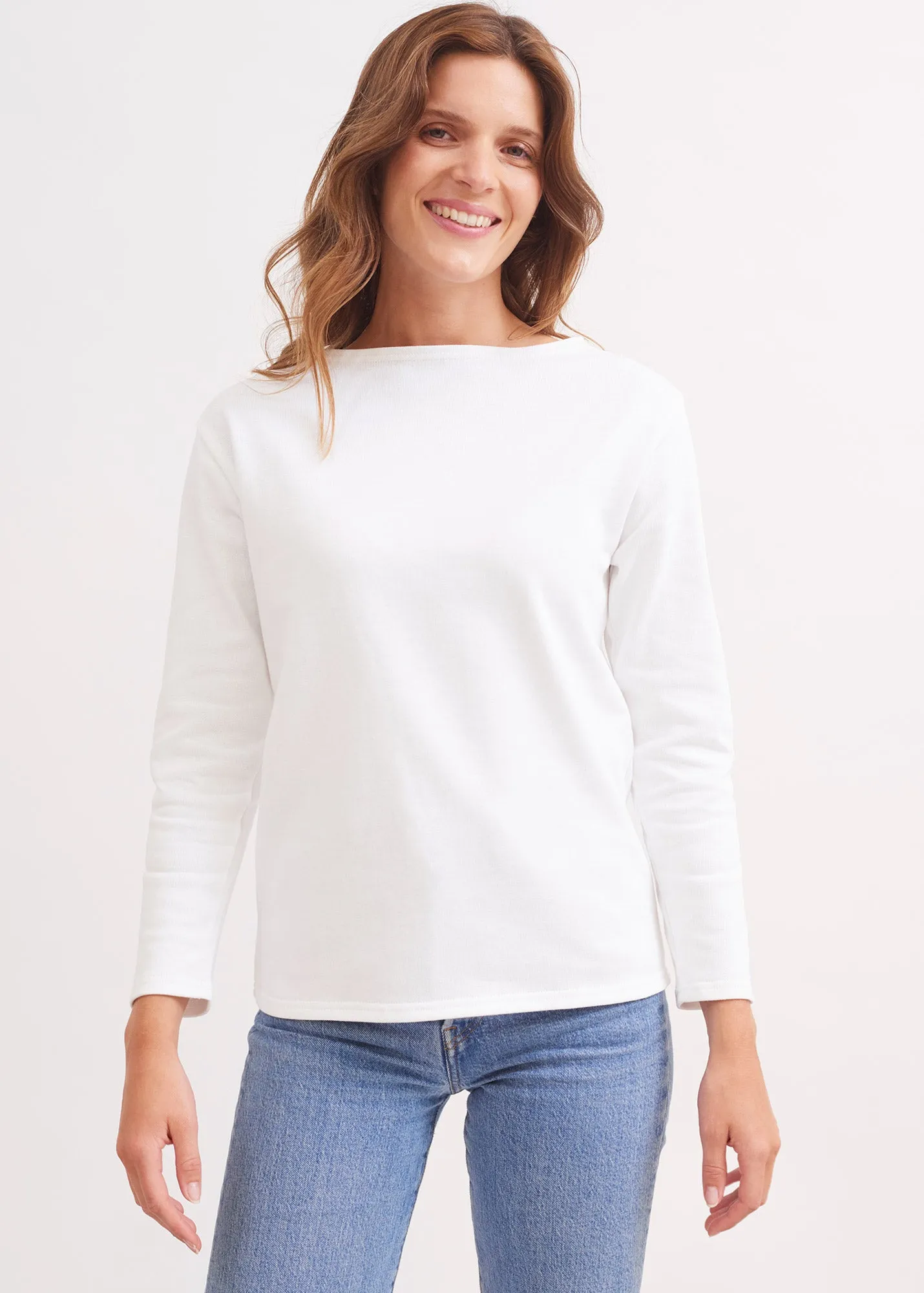 T-shirt marin Guildo - col bateau, en coton pais (NEIGE)
