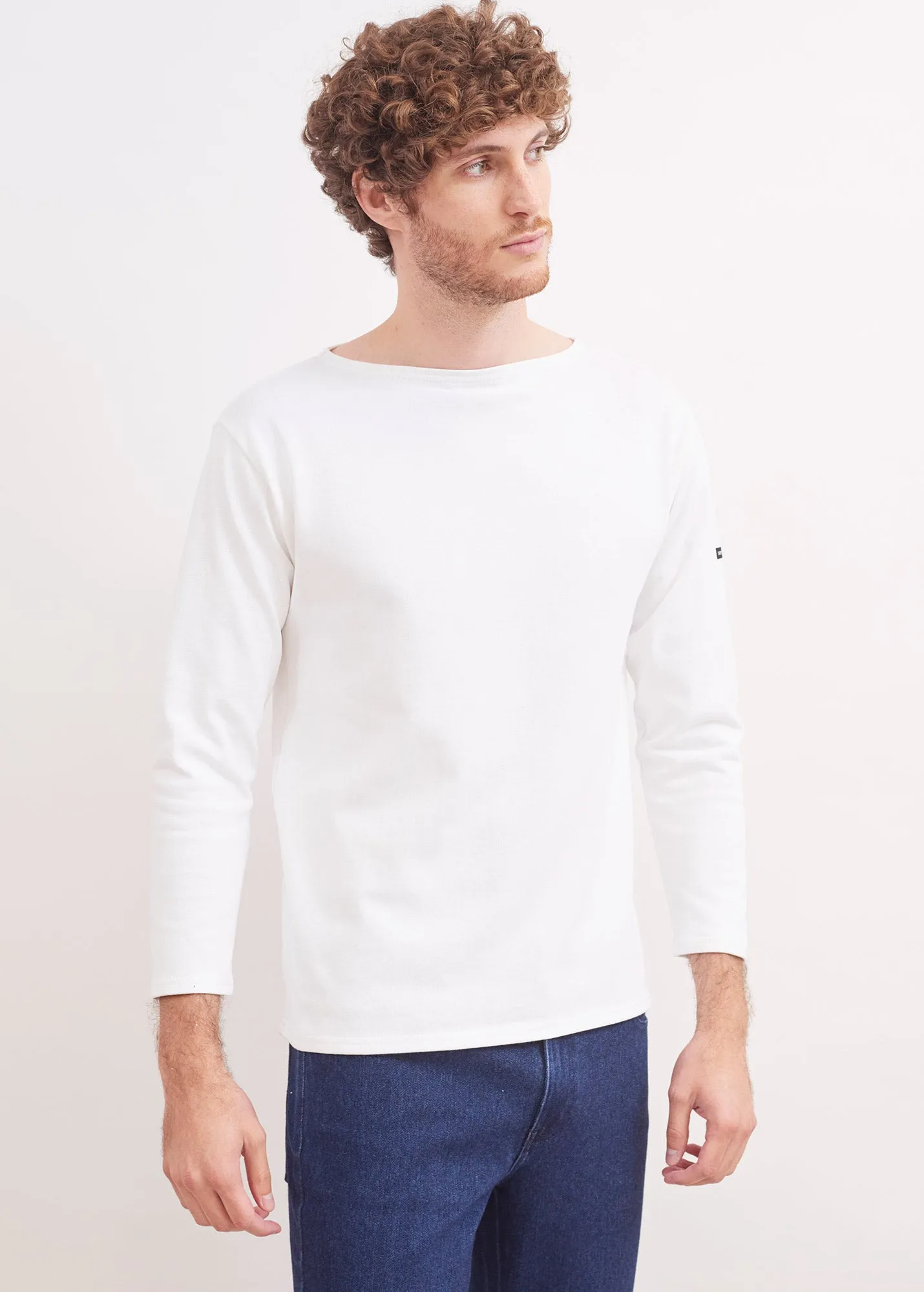 T-shirt marin Guildo - col bateau, en coton pais (NEIGE)