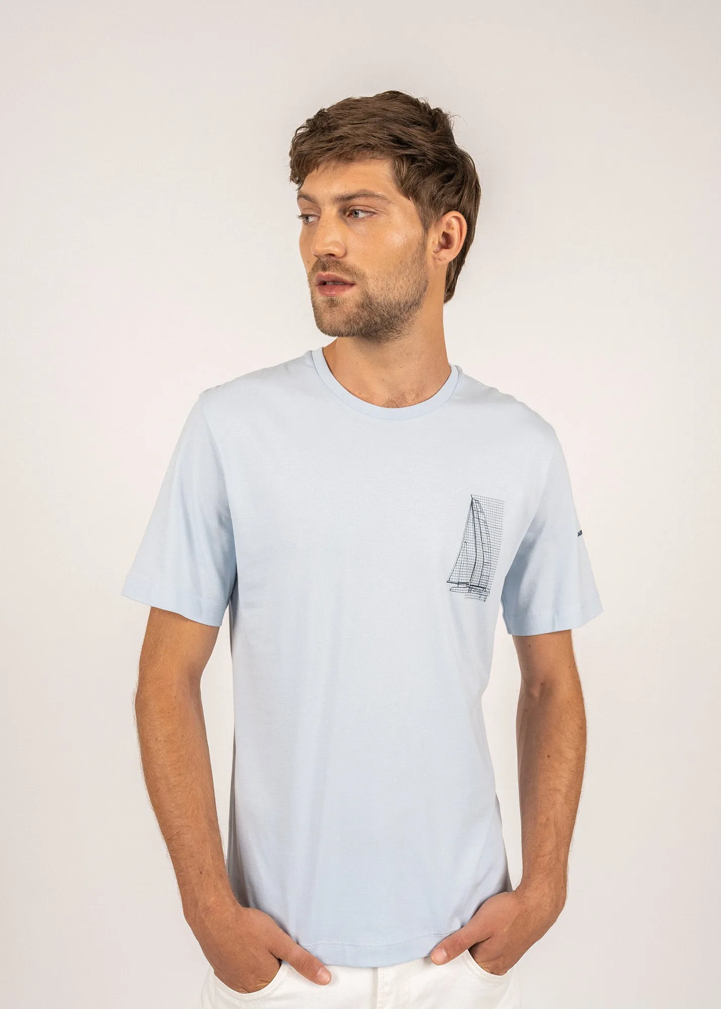 T-shirt  motif bateau Cdric - en coton Pima (CIEL)