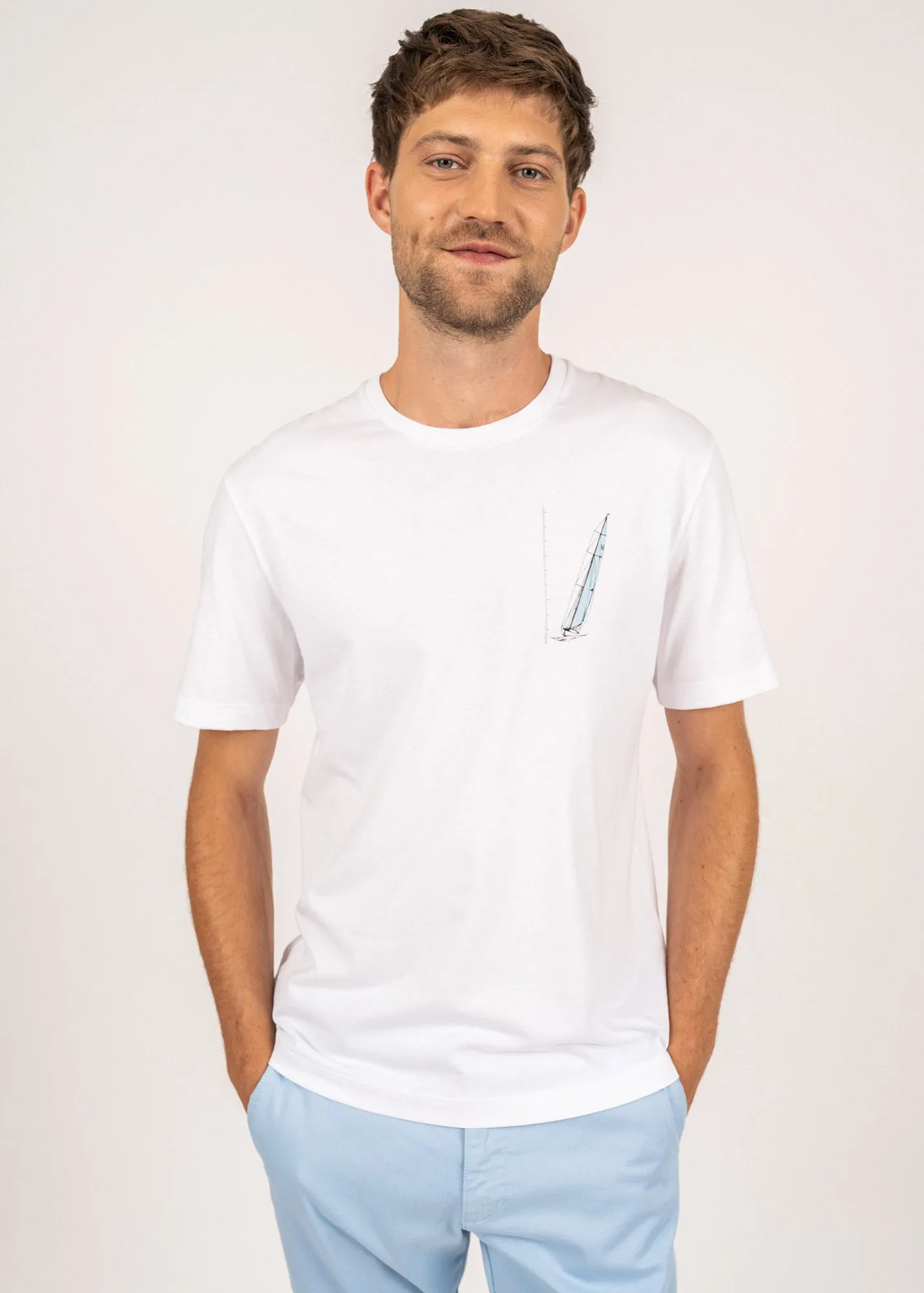 T-shirt  motif bateau Cyprien - en coton Pima (BLANC)