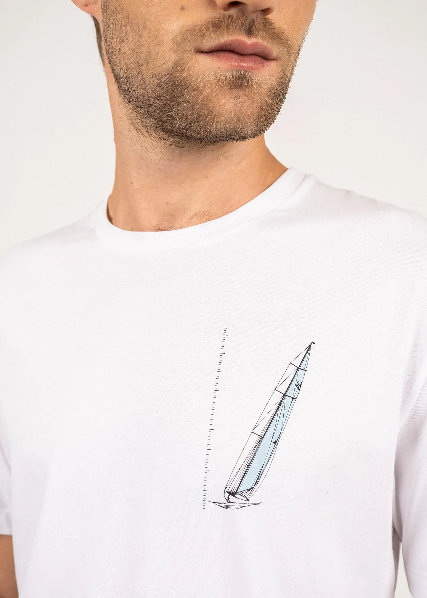 T-shirt  motif bateau Cyprien - en coton Pima (BLANC)