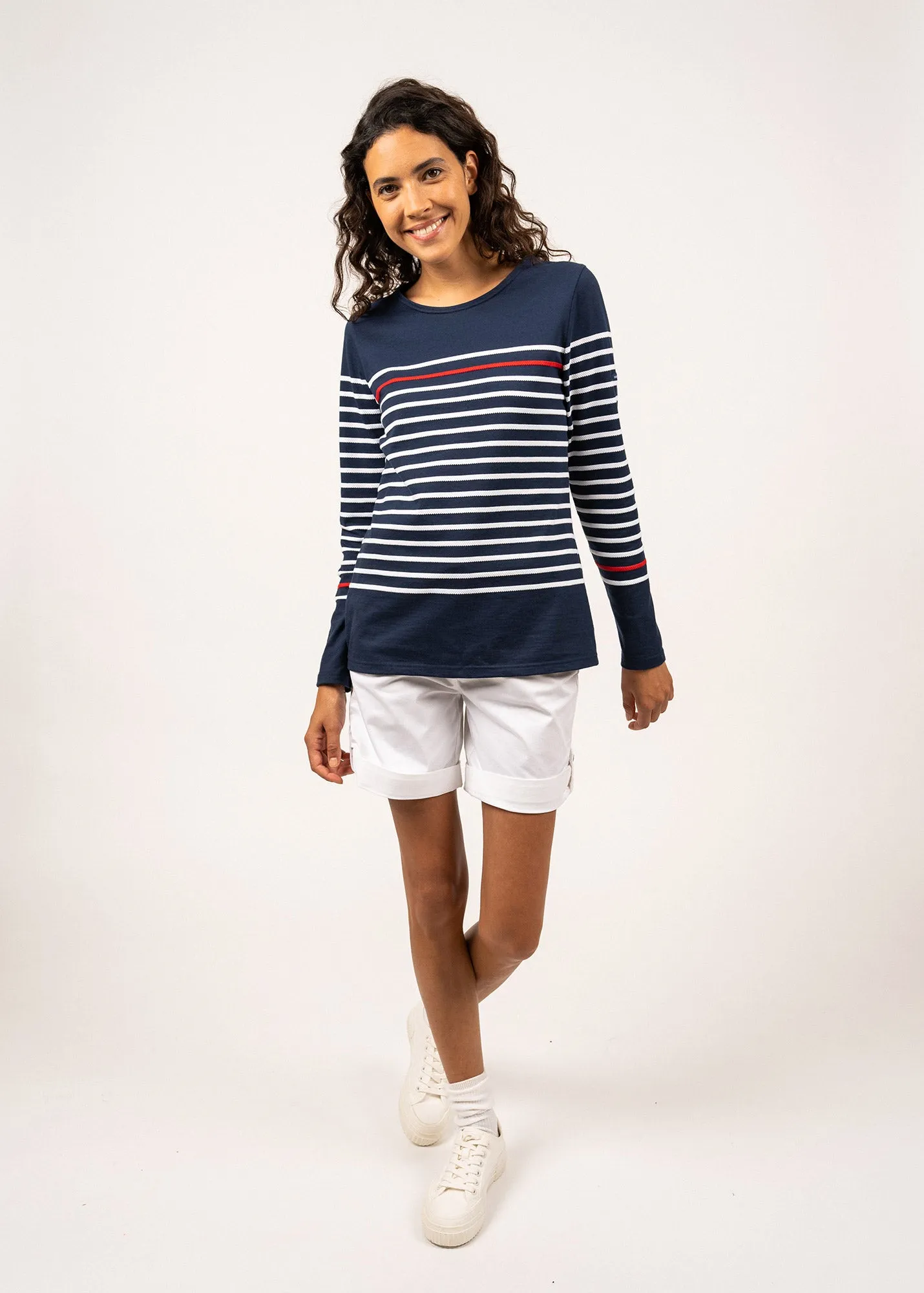 T-shirt ray Etel - en coton, rayure contraste (MARINE/NEIGE/TULIPE)