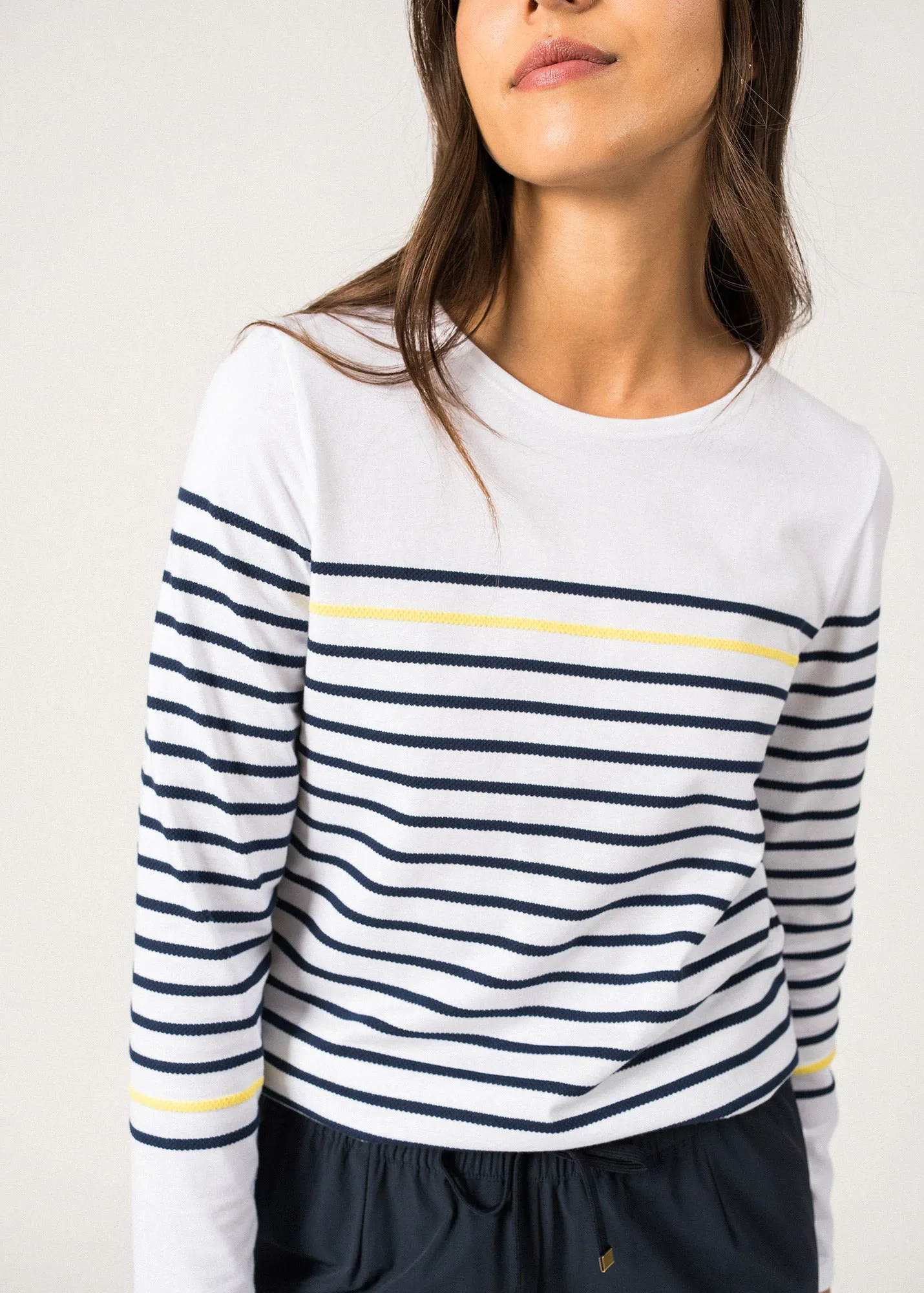 T-shirt ray Etel - en coton, rayure contraste (NEIGE/MARINE/ACIDULE)