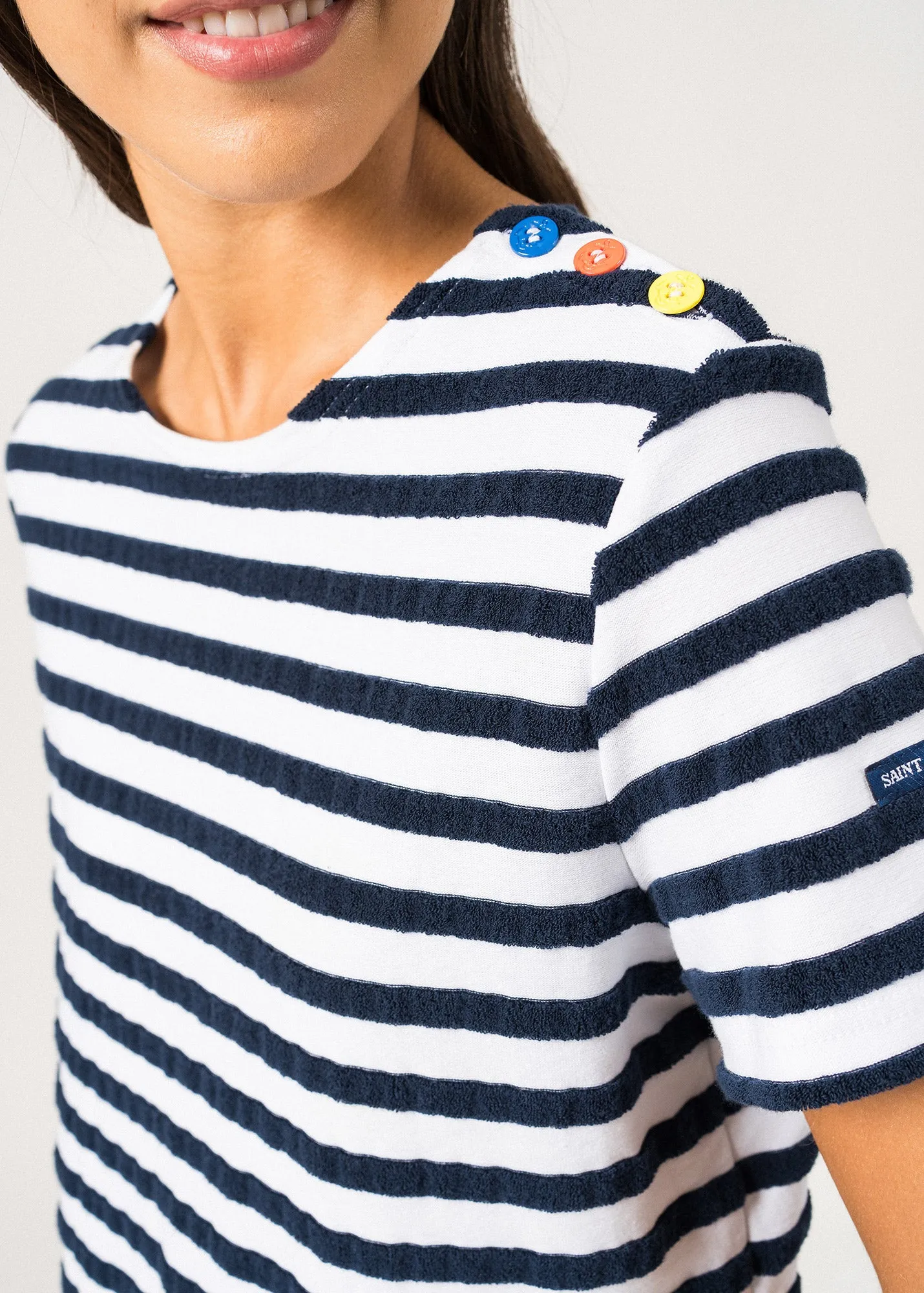T-shirt ray Ollioules - boutons fantaisie (NEIGE/MARINE)
