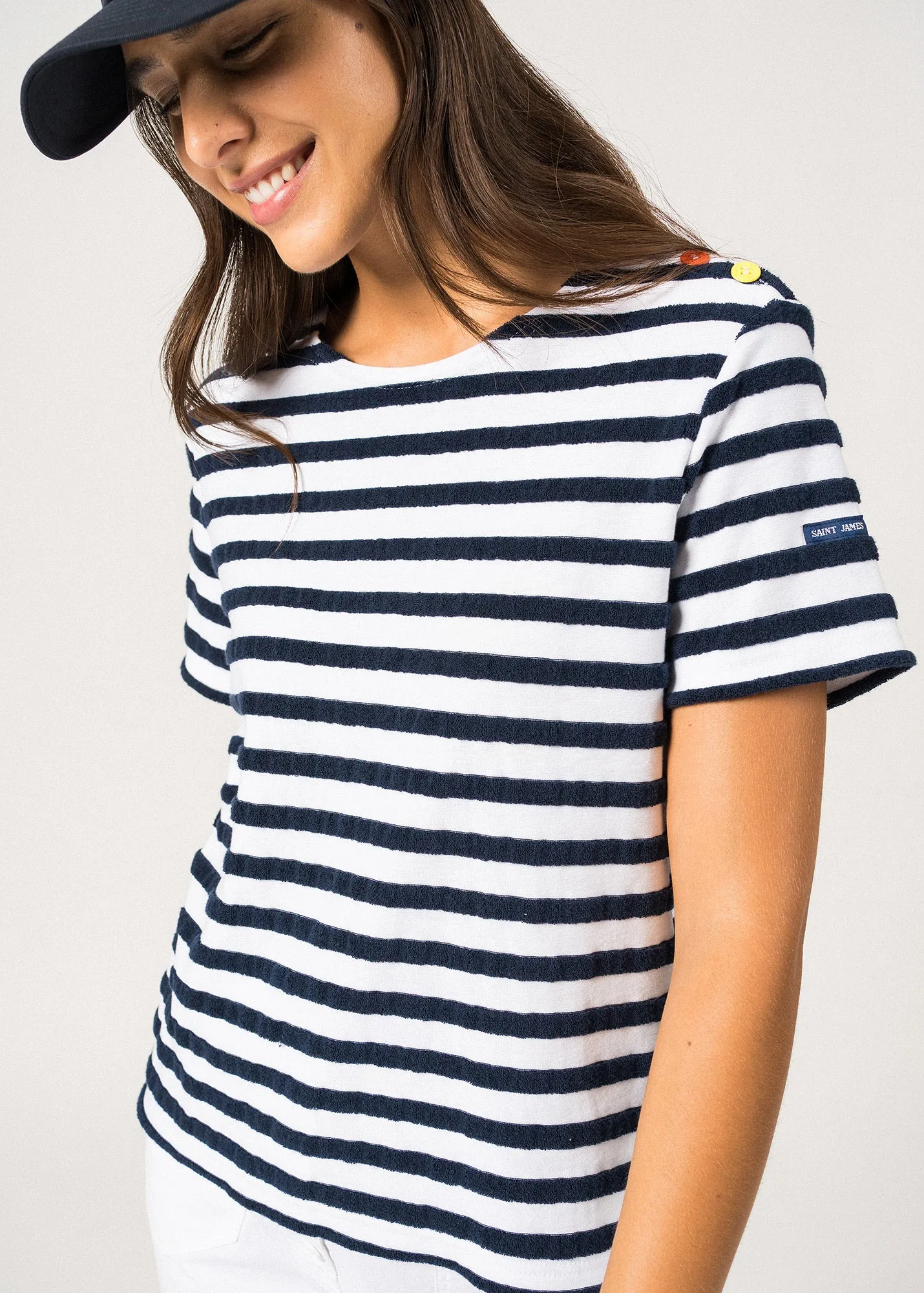T-shirt ray Ollioules - boutons fantaisie (NEIGE/MARINE)
