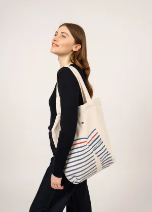 Tote bag en coton recycl -  motif pull marin (ECRU/GITANE)
