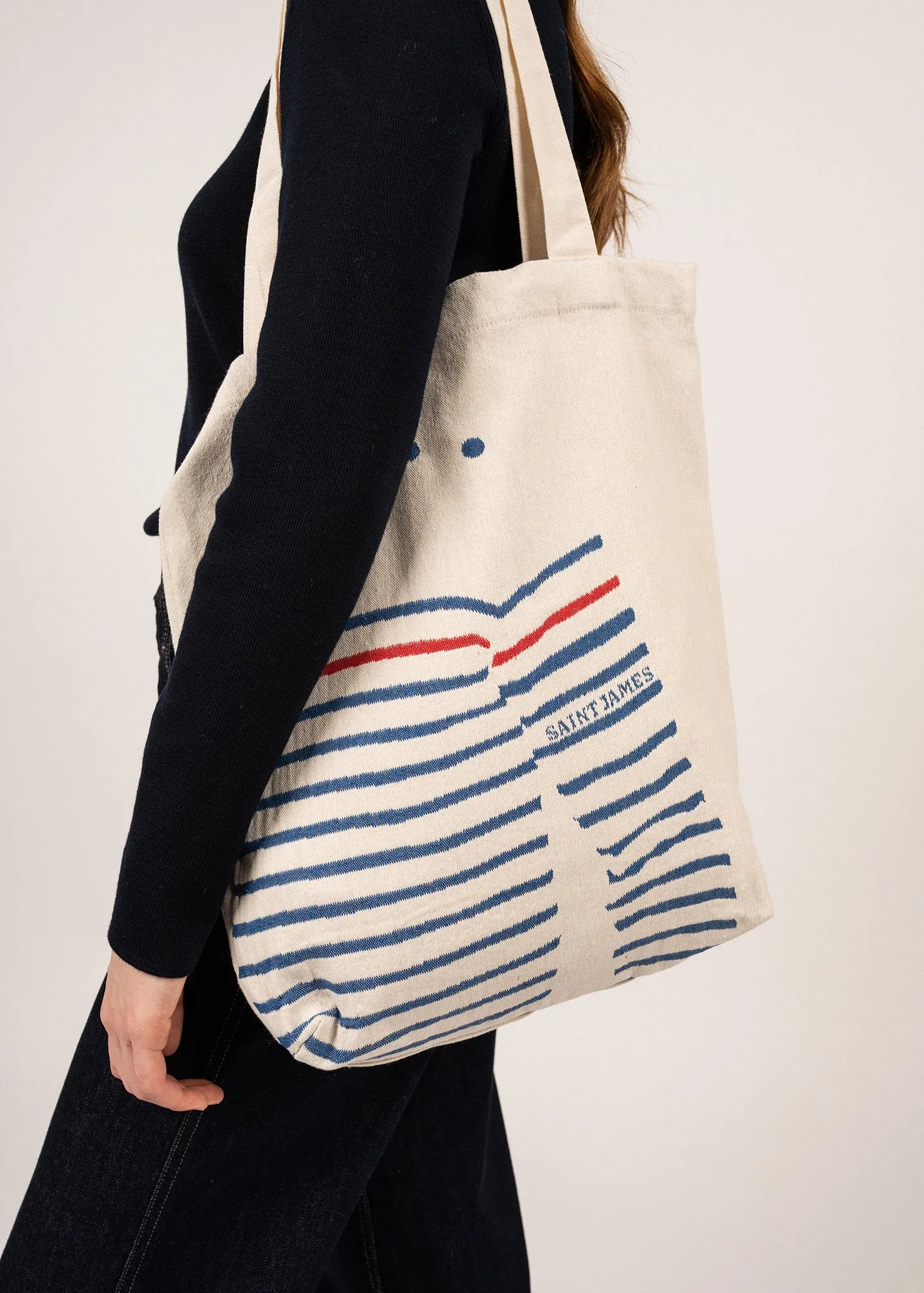 Tote bag en coton recycl -  motif pull marin (ECRU/GITANE)