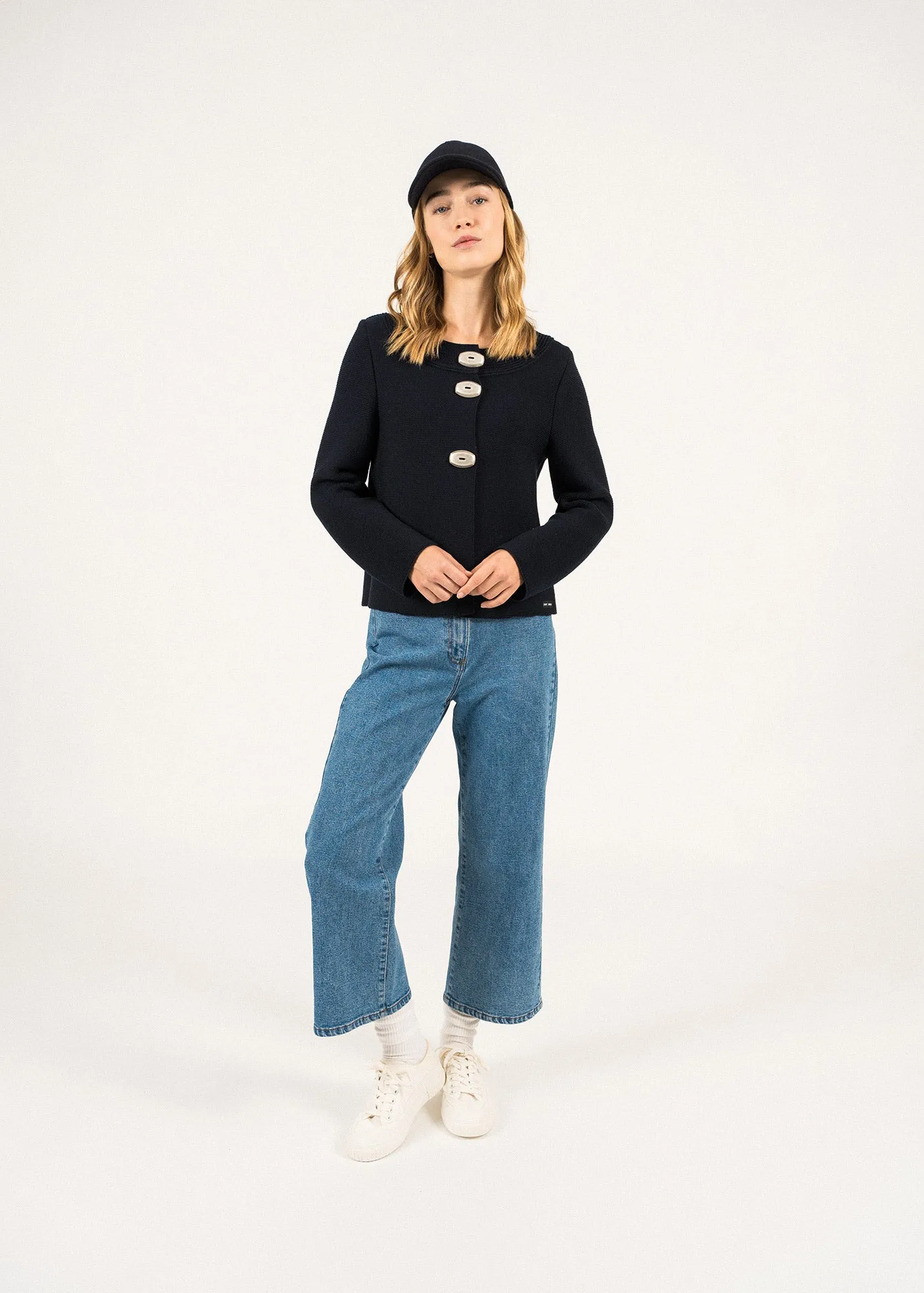 Veste en laine Adrets Rdit - en point mousse,  larges boutons (NAVY)