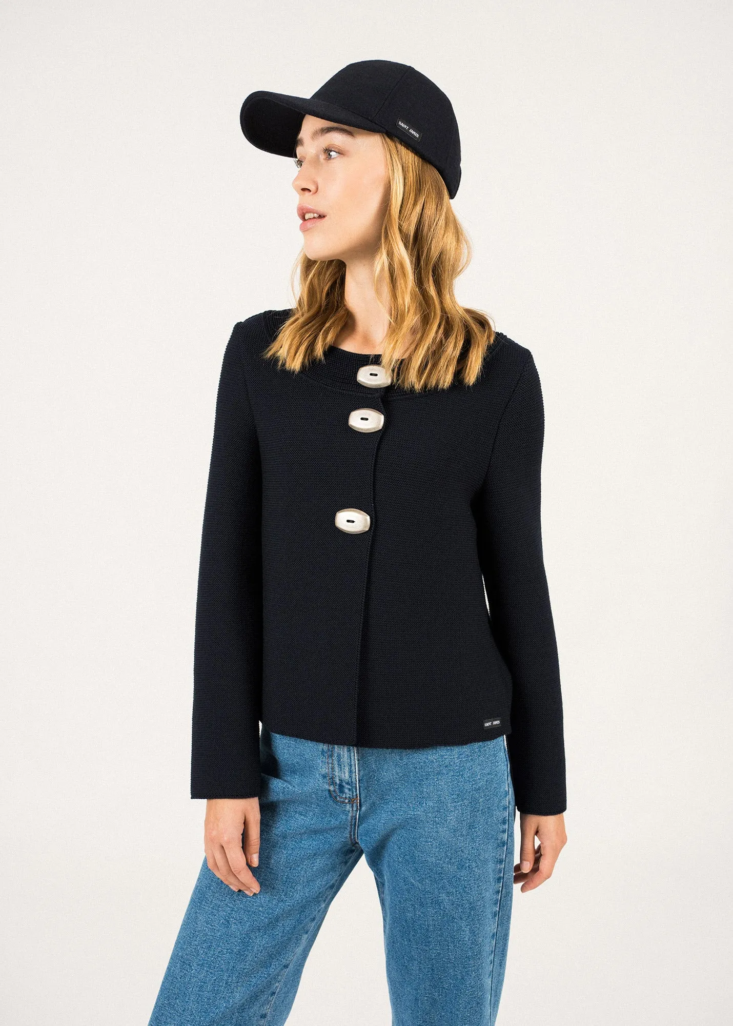 Veste en laine Adrets Rdit - en point mousse,  larges boutons (NAVY)