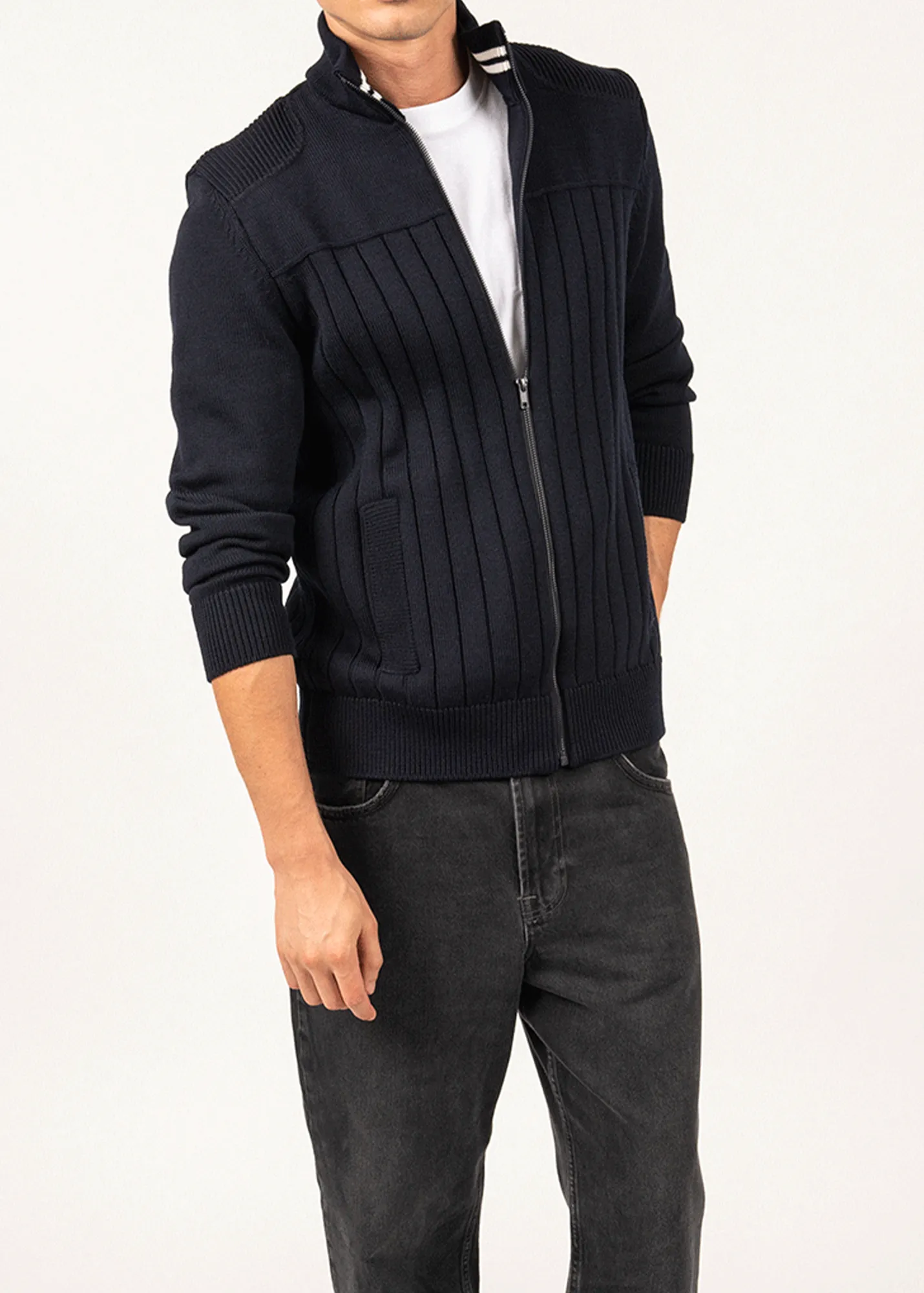 Veste en laine Calypso Rdit -  col montant (NAVY/BLANC)
