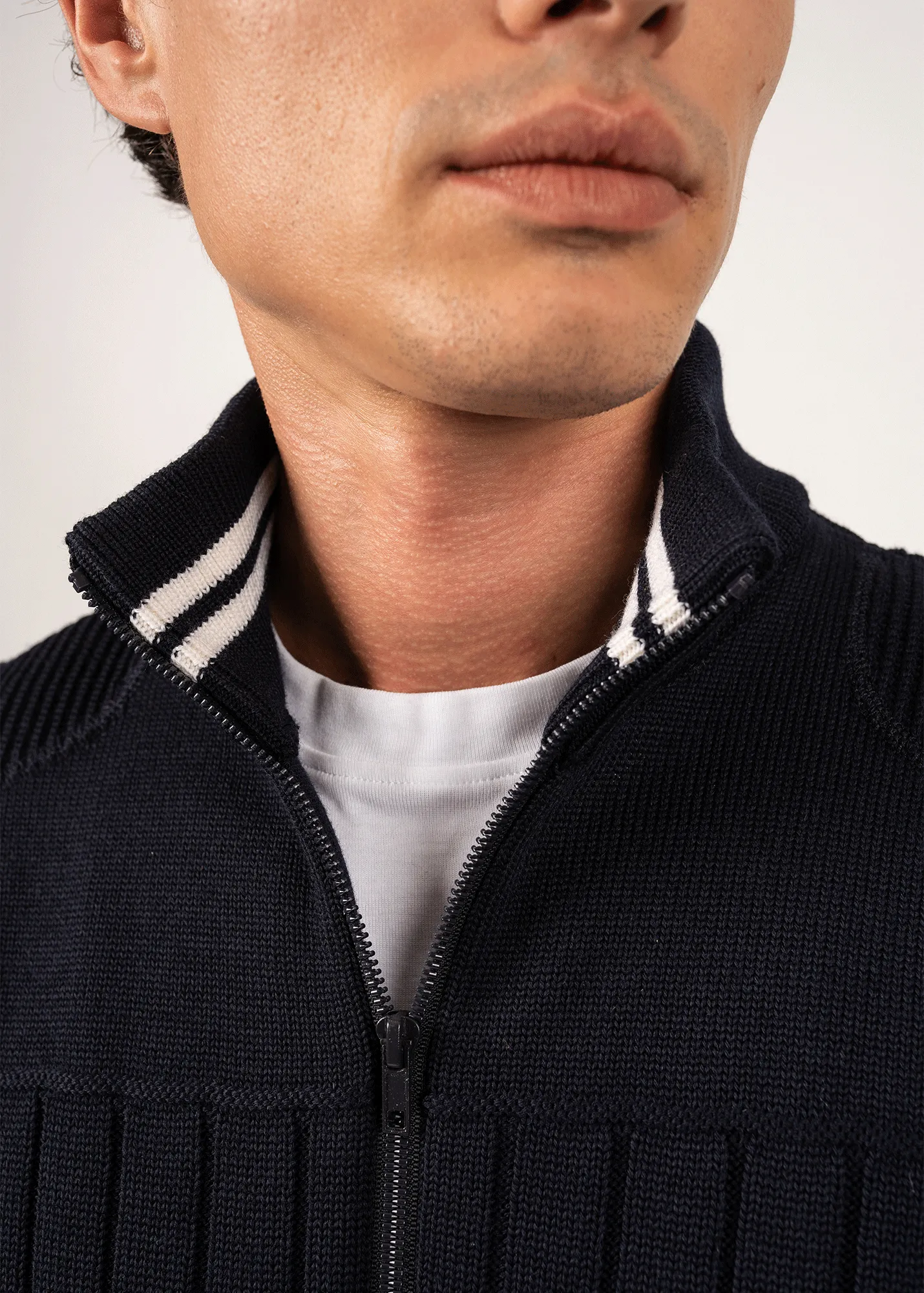 Veste en laine Calypso Rdit -  col montant (NAVY/BLANC)