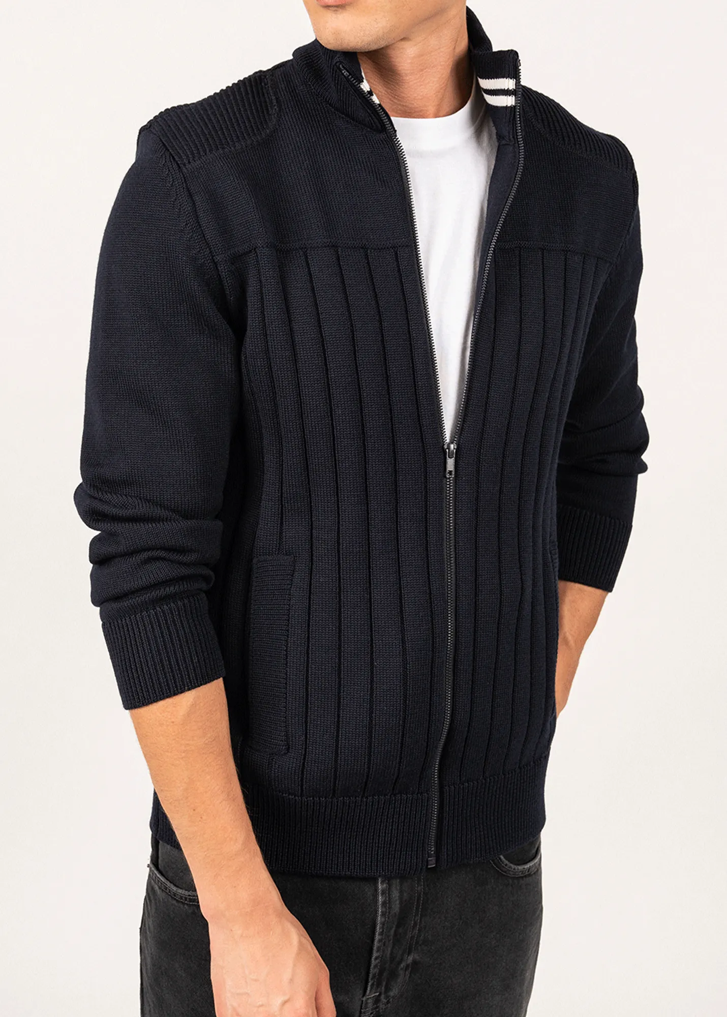Veste en laine Calypso Rdit -  col montant (NAVY/BLANC)