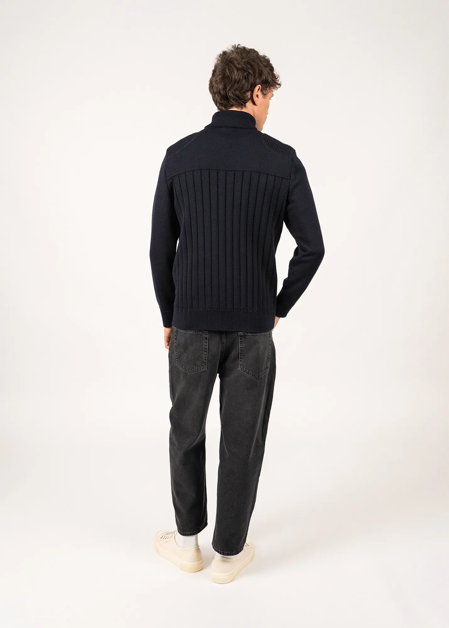 Veste en laine Calypso Rdit -  col montant (NAVY/BLANC)