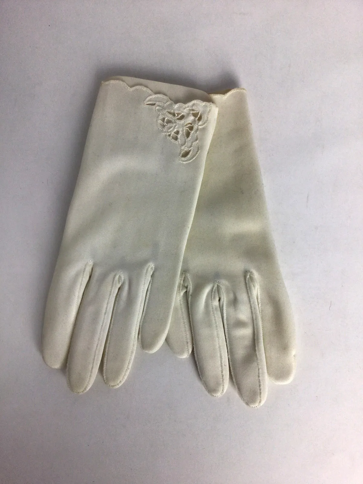 Vintage Miss Aris White Nylon Eyelet Dress Gloves DEADSTOCK