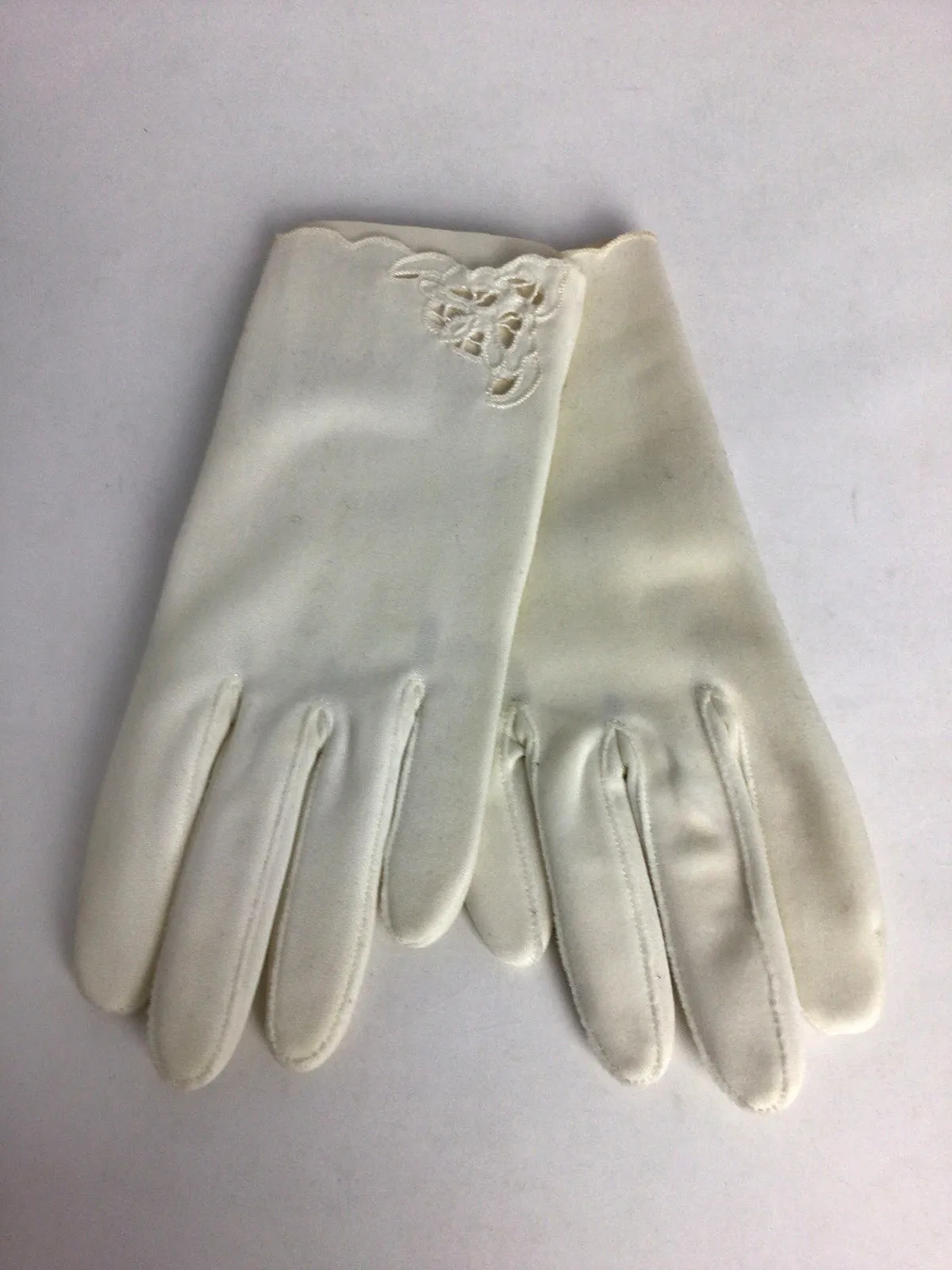 Vintage Miss Aris White Nylon Eyelet Dress Gloves DEADSTOCK