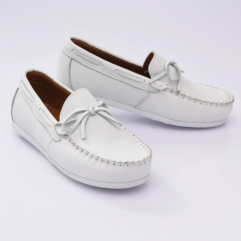 White Leather Moccasin Loafers
